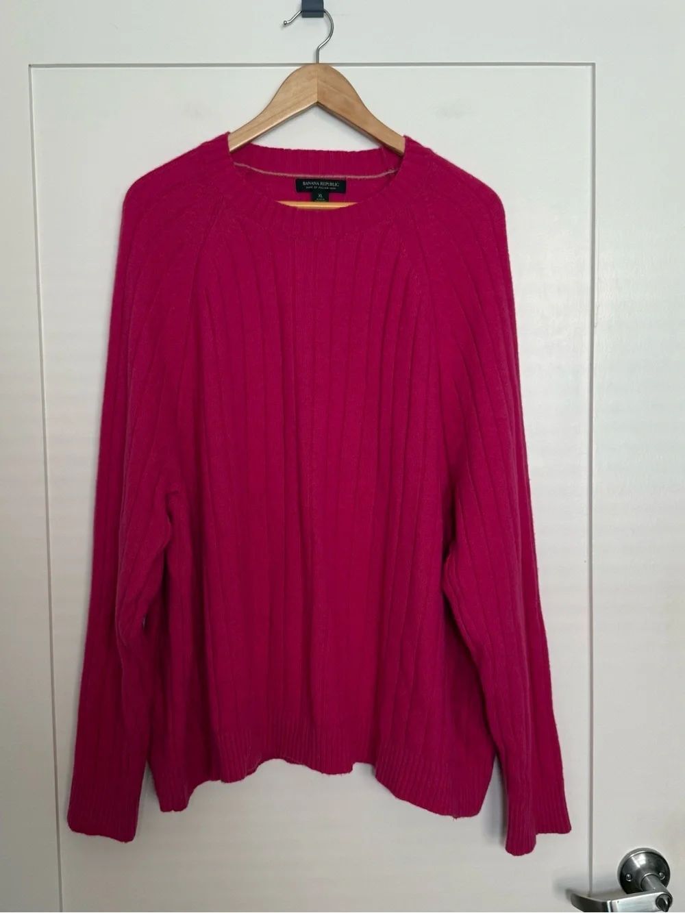 Banana Republic Italian Yarn Sweater Womens Sz XL Pink Ribbed Knit Wool Blend